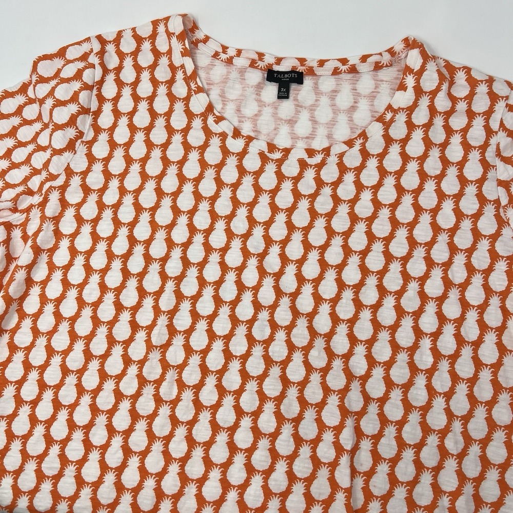 Talbots T-Shirt Women's 3X Pineapple Stripes Graphic Tee Basic Top Orange Navy - Picture 1 of 7